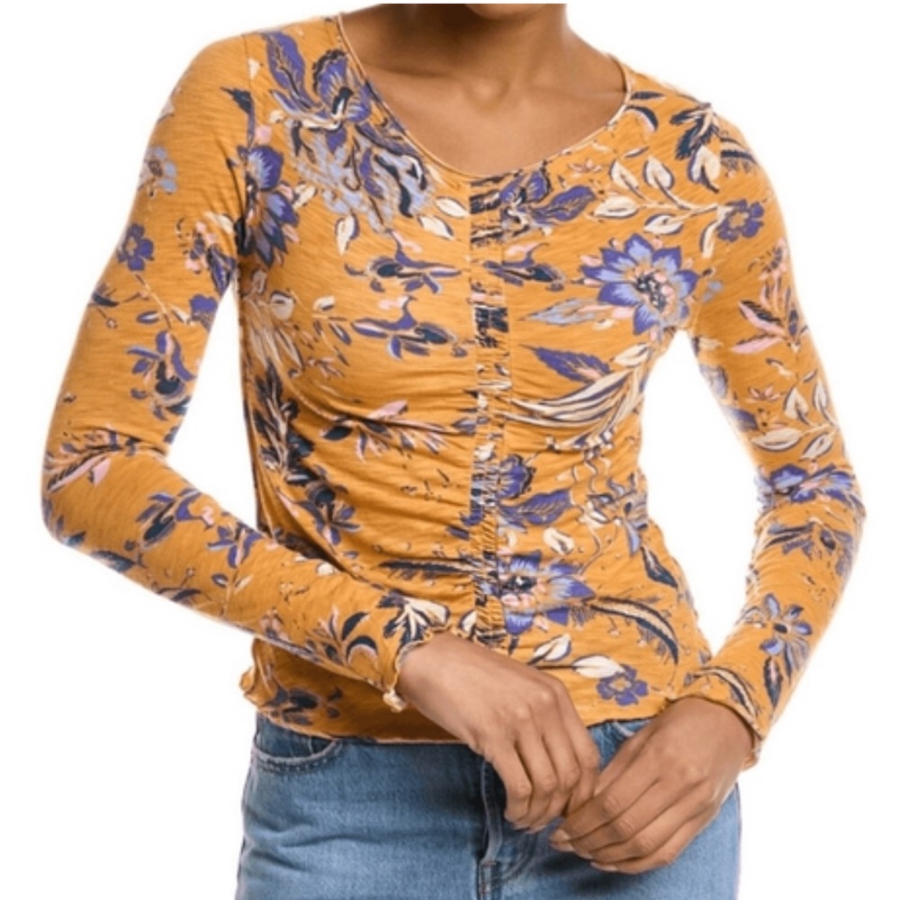 < We The Free Dreamed Of You Floral Ruched Long Sleeve Top > - Picture 1 of 8